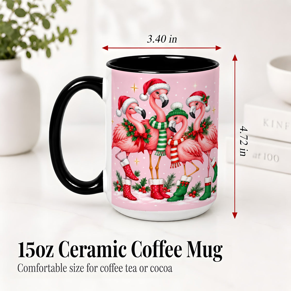 #pl[15oz|Black] Christmas Flamingo Accent Mug, Pink Holiday Bird Artwork