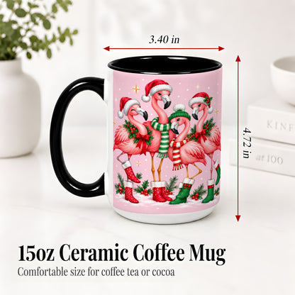 #pl[15oz|Black] Christmas Flamingo Accent Mug, Pink Holiday Bird Artwork