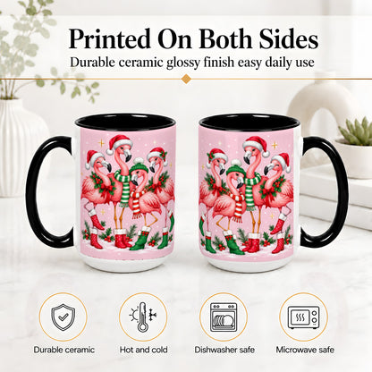 #pl[15oz|Black] Christmas Flamingo Accent Mug, Pink Holiday Bird Artwork