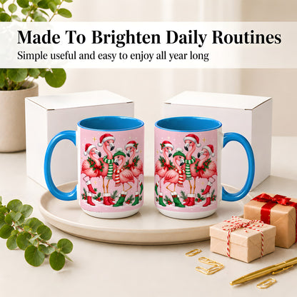 #pl[15oz|Blue] Christmas Flamingo Accent Mug, Pink Holiday Bird Artwork