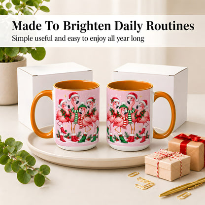 #pl[15oz|Orange] Christmas Flamingo Accent Mug, Pink Holiday Bird Artwork