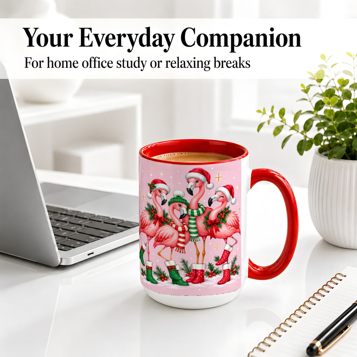 #pl[15oz|Red] Christmas Flamingo Accent Mug, Pink Holiday Bird Artwork
