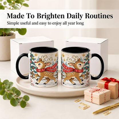 #pl[11oz|Black] Christmas Reindeer Accent Mug, Snowy Woodland Artwork