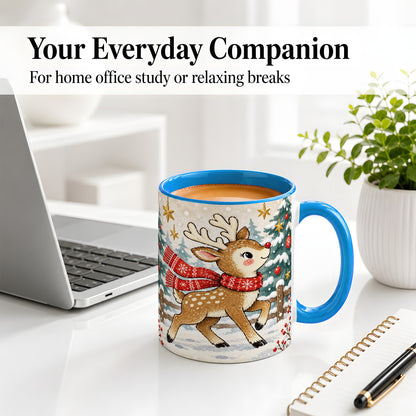 #pl[11oz|Blue] Christmas Reindeer Accent Mug, Snowy Woodland Artwork
