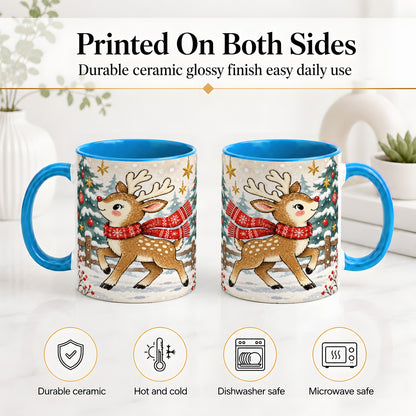 #pl[11oz|Blue] Christmas Reindeer Accent Mug, Snowy Woodland Artwork