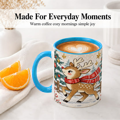 #pl[11oz|Blue] Christmas Reindeer Accent Mug, Snowy Woodland Artwork