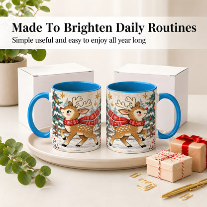 #pl[11oz|Blue] Christmas Reindeer Accent Mug, Snowy Woodland Artwork