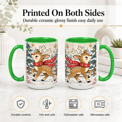 #pl[15oz|Green] Christmas Reindeer Accent Mug, Snowy Woodland Artwork