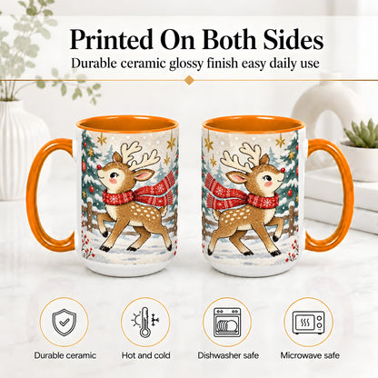 #pl[15oz|Orange] Christmas Reindeer Accent Mug, Snowy Woodland Artwork