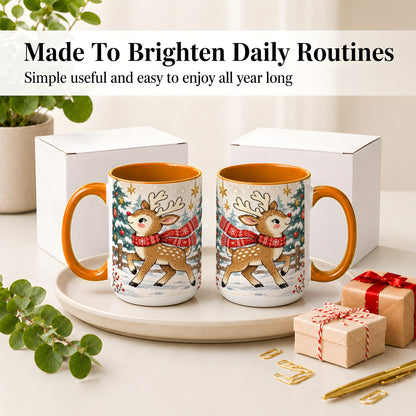 #pl[15oz|Orange] Christmas Reindeer Accent Mug, Snowy Woodland Artwork