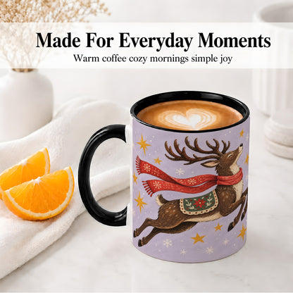 #pl[11oz|Black] Christmas Reindeer Accent Mug, Vintage Winter Artwork