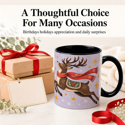 #pl[11oz|Black] Christmas Reindeer Accent Mug, Vintage Winter Artwork