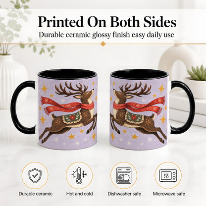 #pl[11oz|Black] Christmas Reindeer Accent Mug, Vintage Winter Artwork