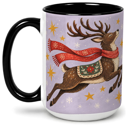 #pl[15oz|Black] Christmas Reindeer Accent Mug, Vintage Winter Artwork