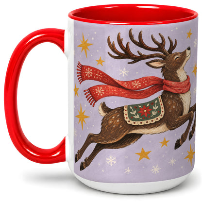 #pl[15oz|Red] Christmas Reindeer Accent Mug, Vintage Winter Artwork