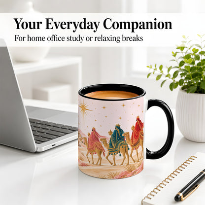 #pl[11oz|Black] Three Wise Men Accent Mug, Christmas Camel Journey Artwork
