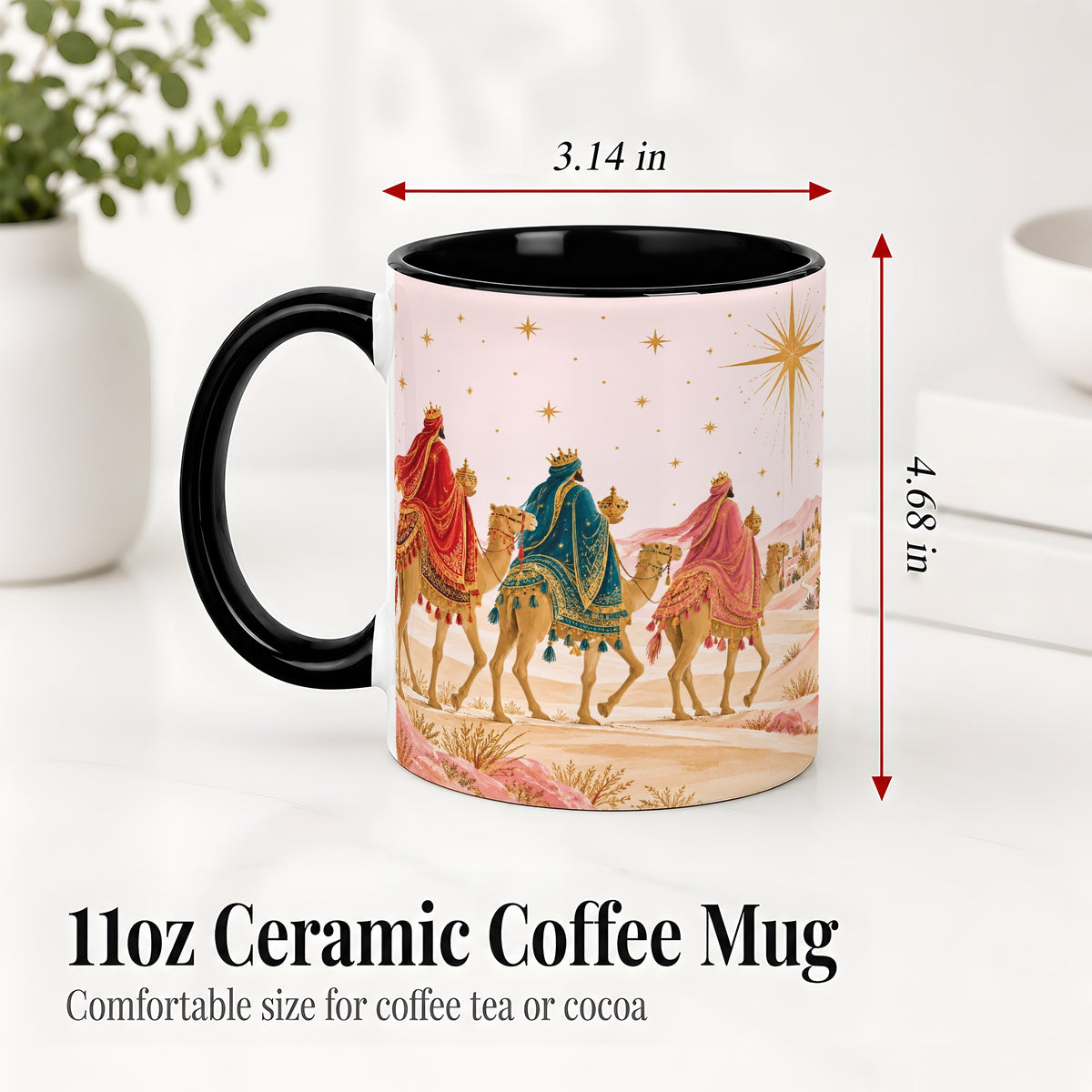 #pl[11oz|Black] Three Wise Men Accent Mug, Christmas Camel Journey Artwork