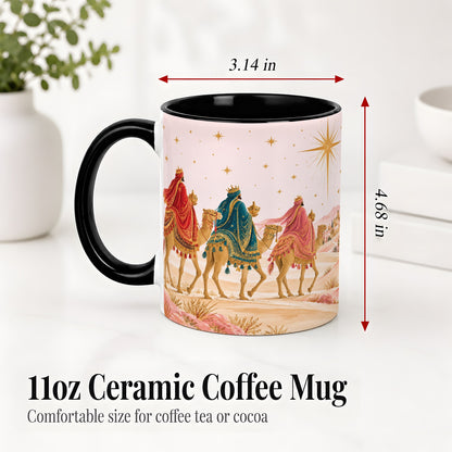 #pl[11oz|Black] Three Wise Men Accent Mug, Christmas Camel Journey Artwork