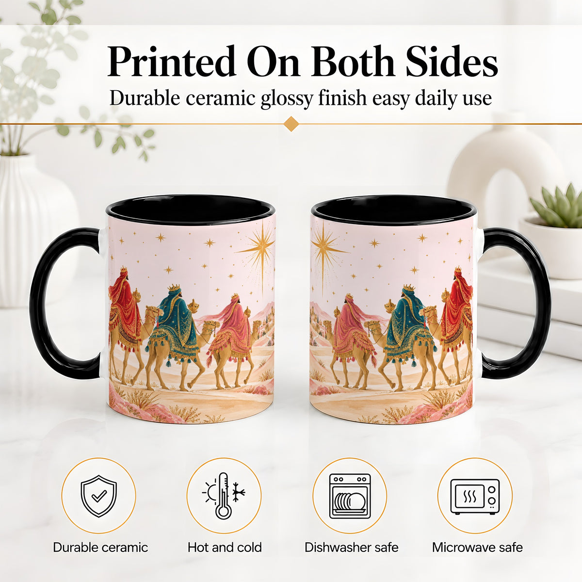 #pl[11oz|Black] Three Wise Men Accent Mug, Christmas Camel Journey Artwork