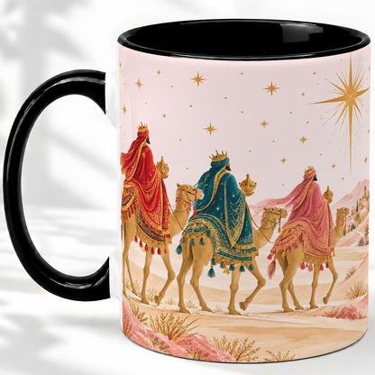 #pl[11oz|Black] Three Wise Men Accent Mug, Christmas Camel Journey Artwork