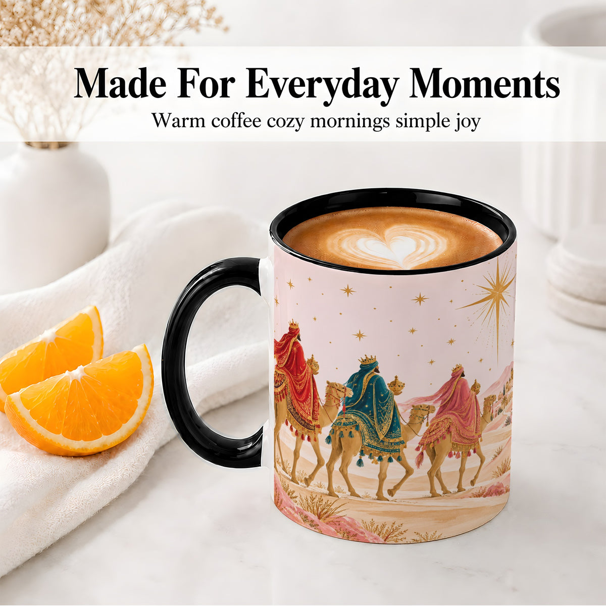 #pl[11oz|Black] Three Wise Men Accent Mug, Christmas Camel Journey Artwork
