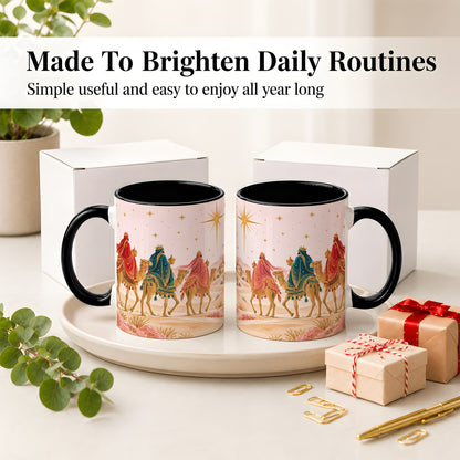 #pl[11oz|Black] Three Wise Men Accent Mug, Christmas Camel Journey Artwork