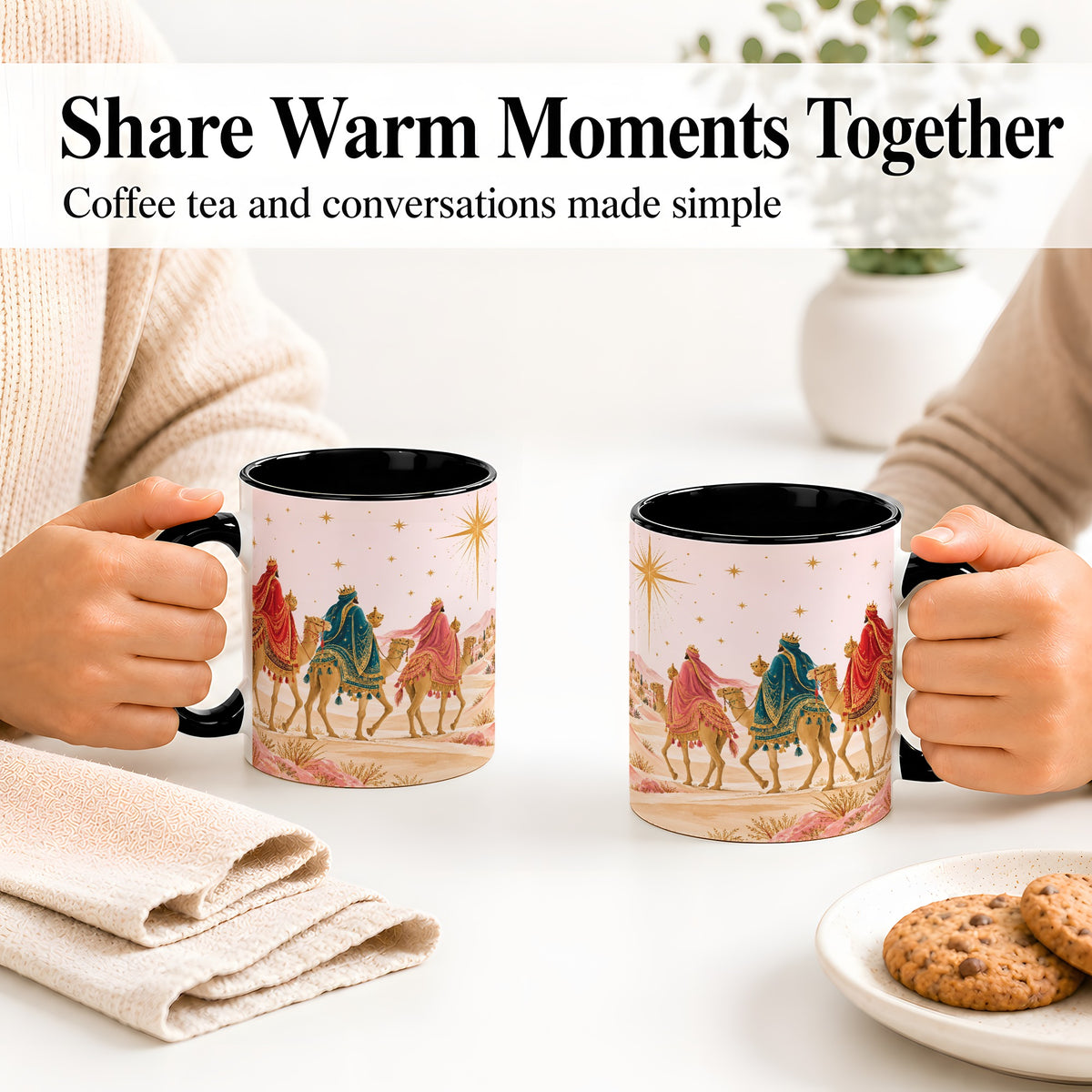 #pl[11oz|Black] Three Wise Men Accent Mug, Christmas Camel Journey Artwork