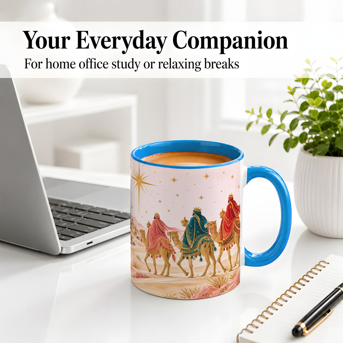 #pl[11oz|Blue] Three Wise Men Accent Mug, Christmas Camel Journey Artwork