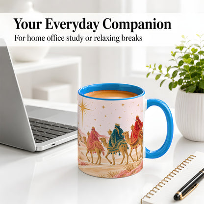 #pl[11oz|Blue] Three Wise Men Accent Mug, Christmas Camel Journey Artwork