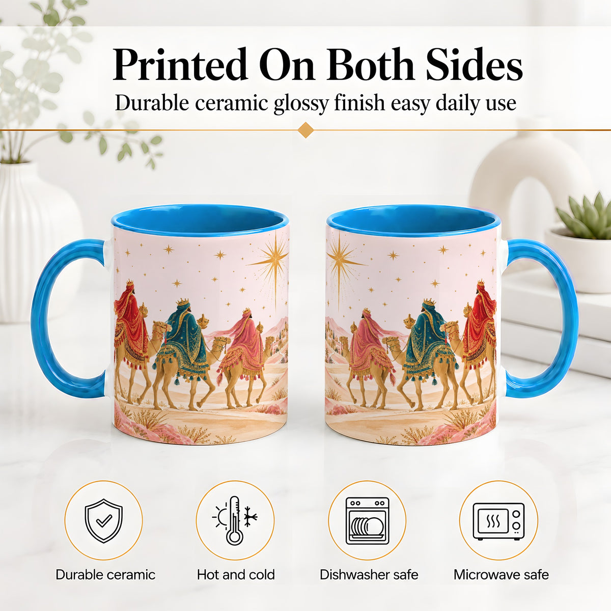 #pl[11oz|Blue] Three Wise Men Accent Mug, Christmas Camel Journey Artwork