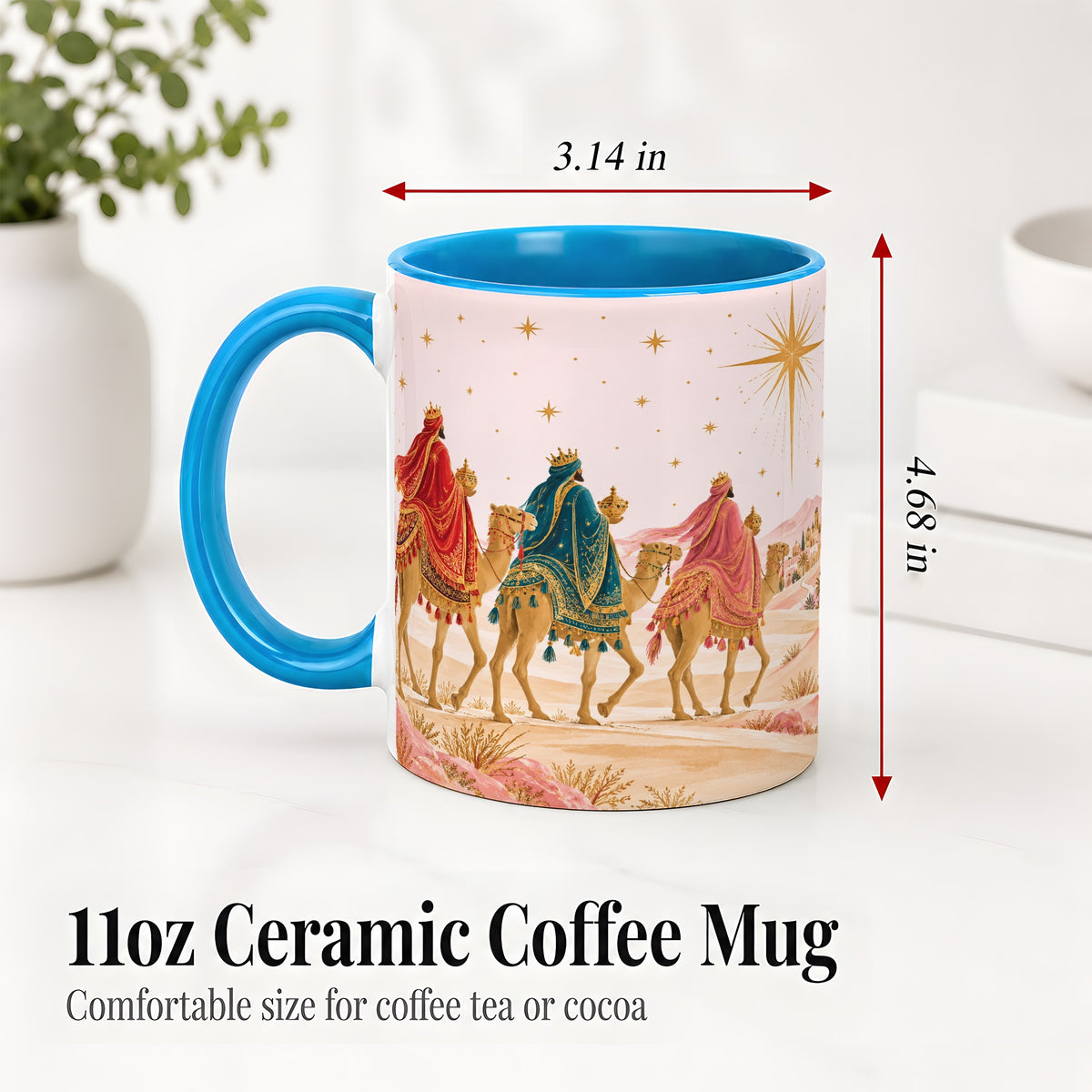 #pl[11oz|Blue] Three Wise Men Accent Mug, Christmas Camel Journey Artwork