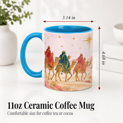 #pl[11oz|Blue] Three Wise Men Accent Mug, Christmas Camel Journey Artwork