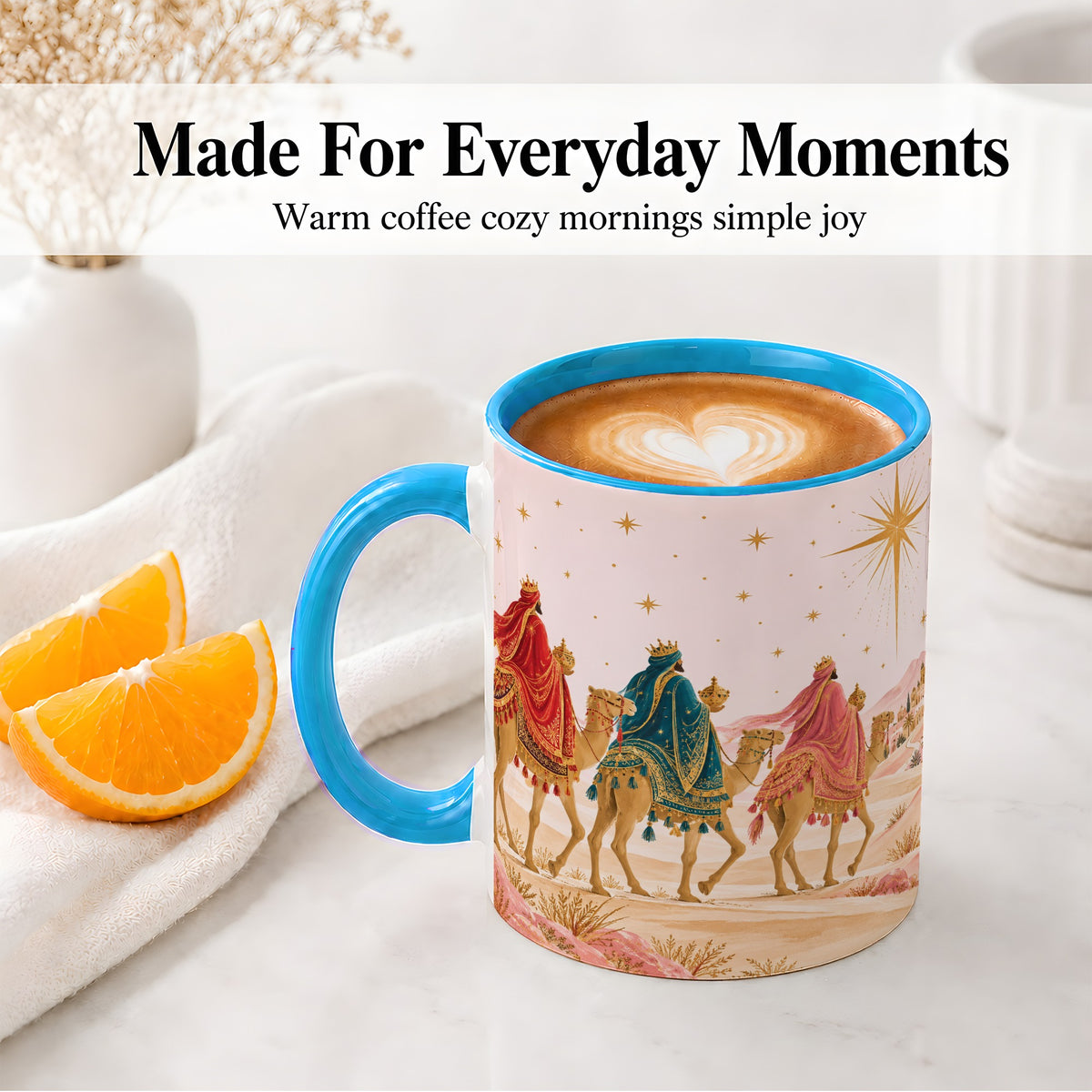 #pl[11oz|Blue] Three Wise Men Accent Mug, Christmas Camel Journey Artwork
