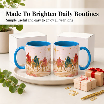 #pl[11oz|Blue] Three Wise Men Accent Mug, Christmas Camel Journey Artwork