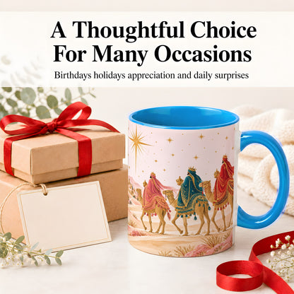 #pl[11oz|Blue] Three Wise Men Accent Mug, Christmas Camel Journey Artwork