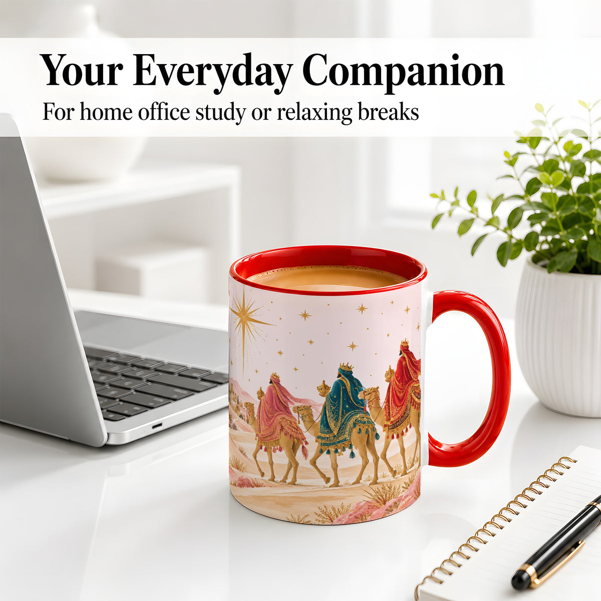 #pl[11oz|Red] Three Wise Men Accent Mug, Christmas Camel Journey Artwork
