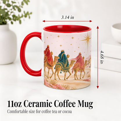 #pl[11oz|Red] Three Wise Men Accent Mug, Christmas Camel Journey Artwork
