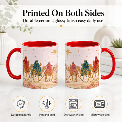 #pl[11oz|Red] Three Wise Men Accent Mug, Christmas Camel Journey Artwork
