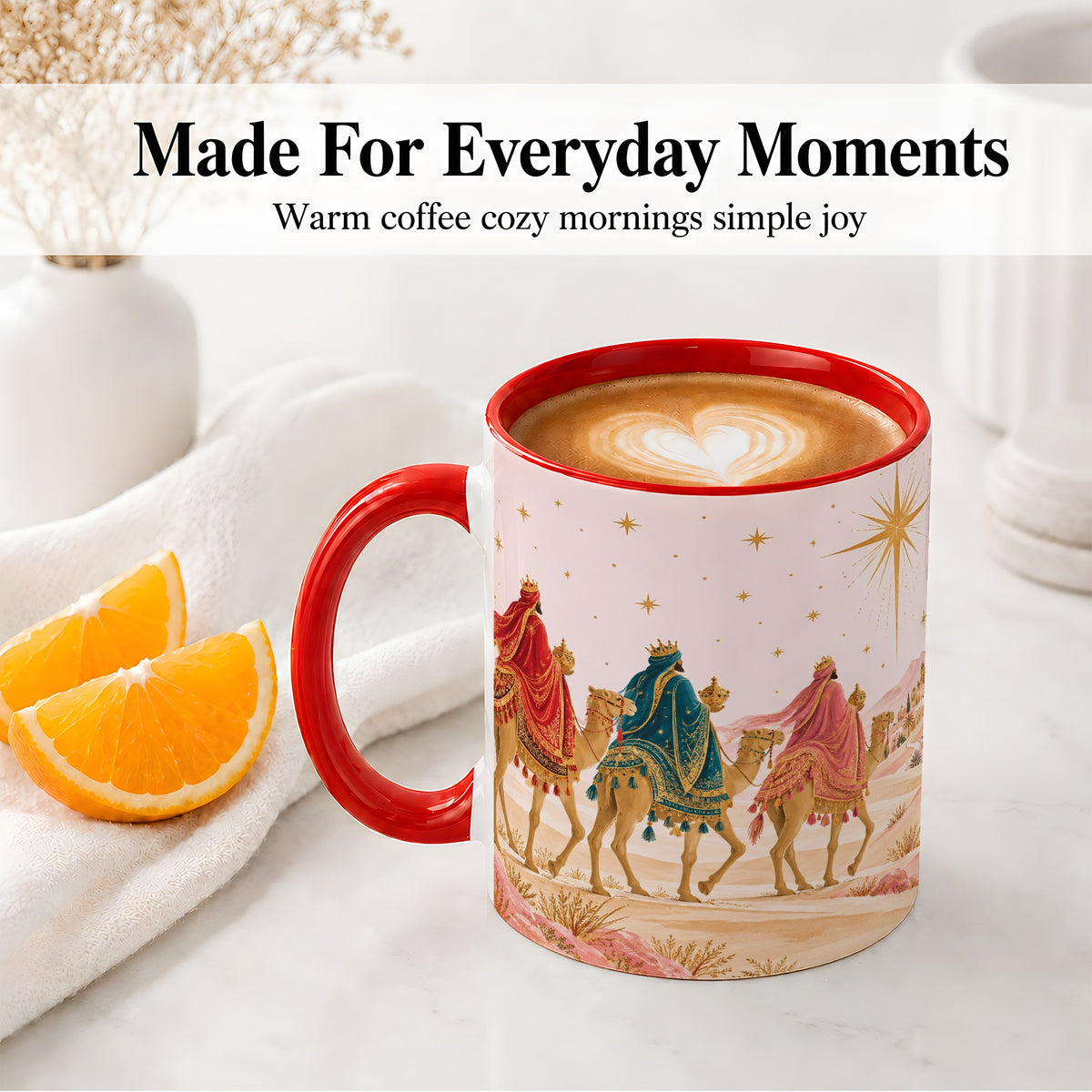 #pl[11oz|Red] Three Wise Men Accent Mug, Christmas Camel Journey Artwork