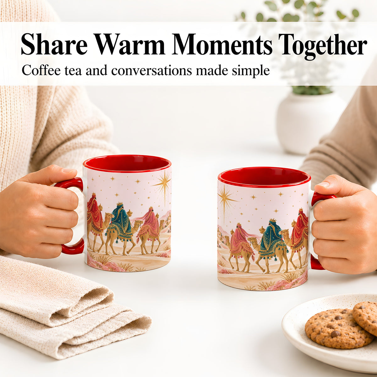 #pl[11oz|Red] Three Wise Men Accent Mug, Christmas Camel Journey Artwork