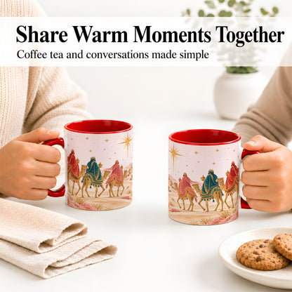 #pl[11oz|Red] Three Wise Men Accent Mug, Christmas Camel Journey Artwork