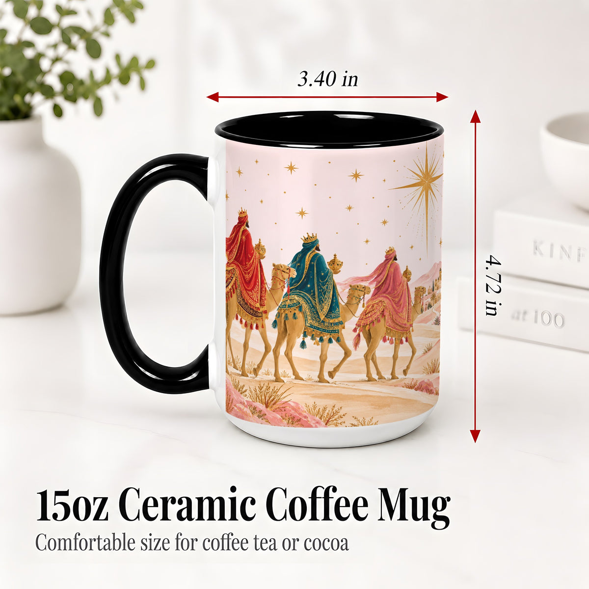 #pl[15oz|Black] Three Wise Men Accent Mug, Christmas Camel Journey Artwork
