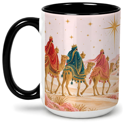 #pl[15oz|Black] Three Wise Men Accent Mug, Christmas Camel Journey Artwork