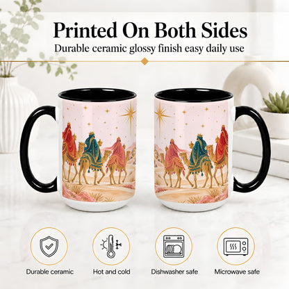 #pl[15oz|Black] Three Wise Men Accent Mug, Christmas Camel Journey Artwork