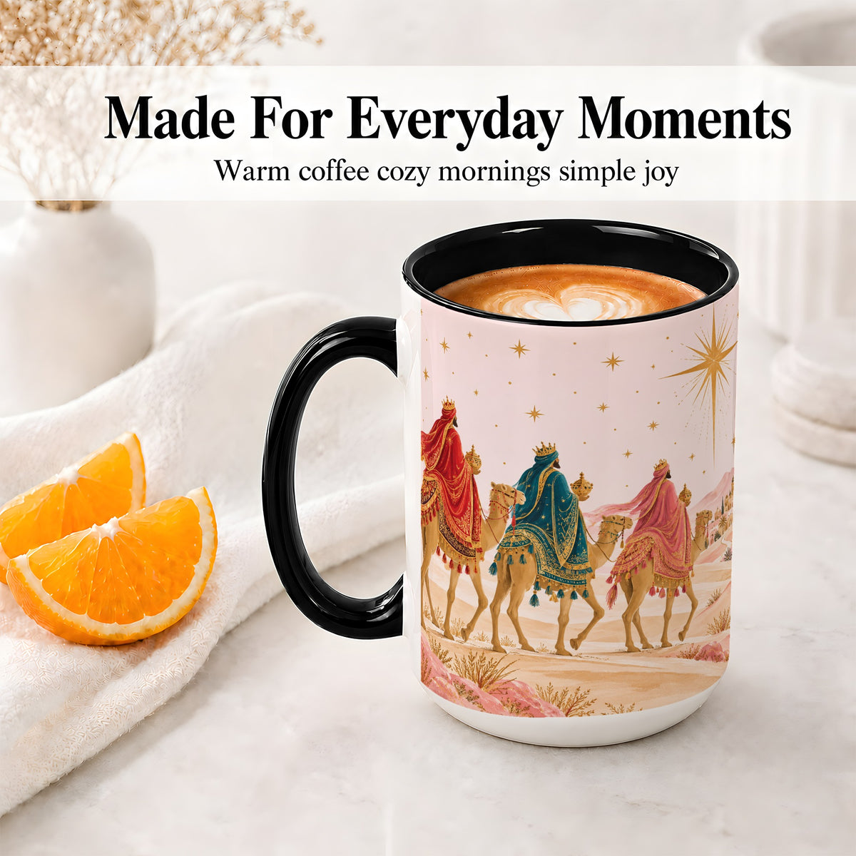 #pl[15oz|Black] Three Wise Men Accent Mug, Christmas Camel Journey Artwork