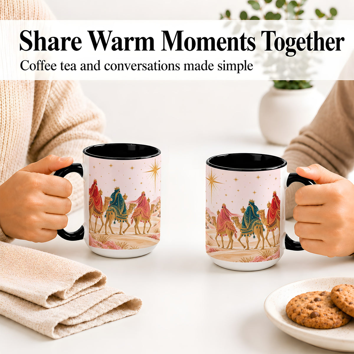 #pl[15oz|Black] Three Wise Men Accent Mug, Christmas Camel Journey Artwork