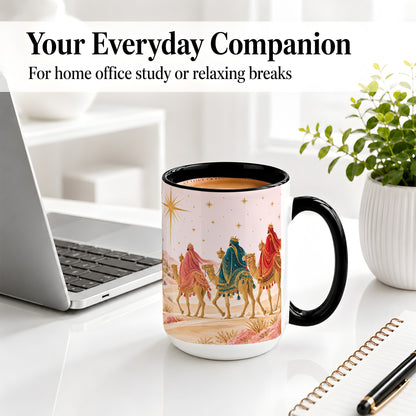#pl[15oz|Black] Three Wise Men Accent Mug, Christmas Camel Journey Artwork