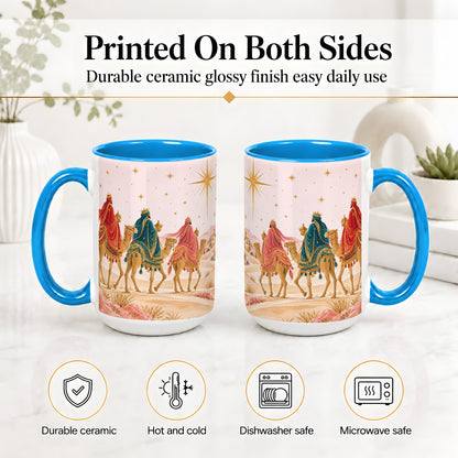 #pl[15oz|Blue] Three Wise Men Accent Mug, Christmas Camel Journey Artwork