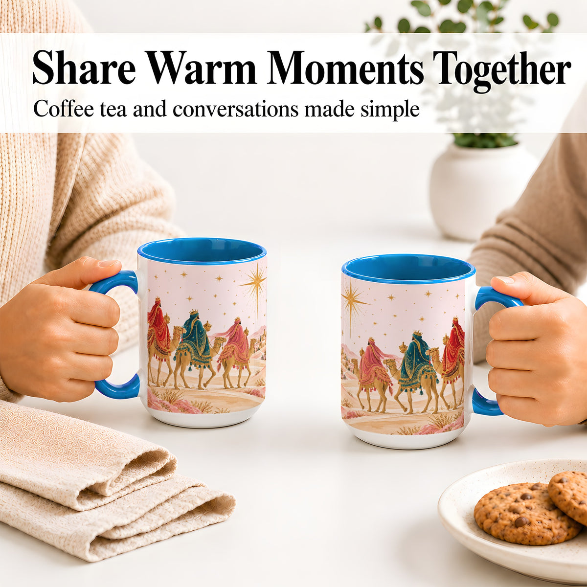 #pl[15oz|Blue] Three Wise Men Accent Mug, Christmas Camel Journey Artwork