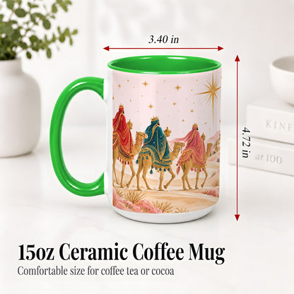 #pl[15oz|Green] Three Wise Men Accent Mug, Christmas Camel Journey Artwork
